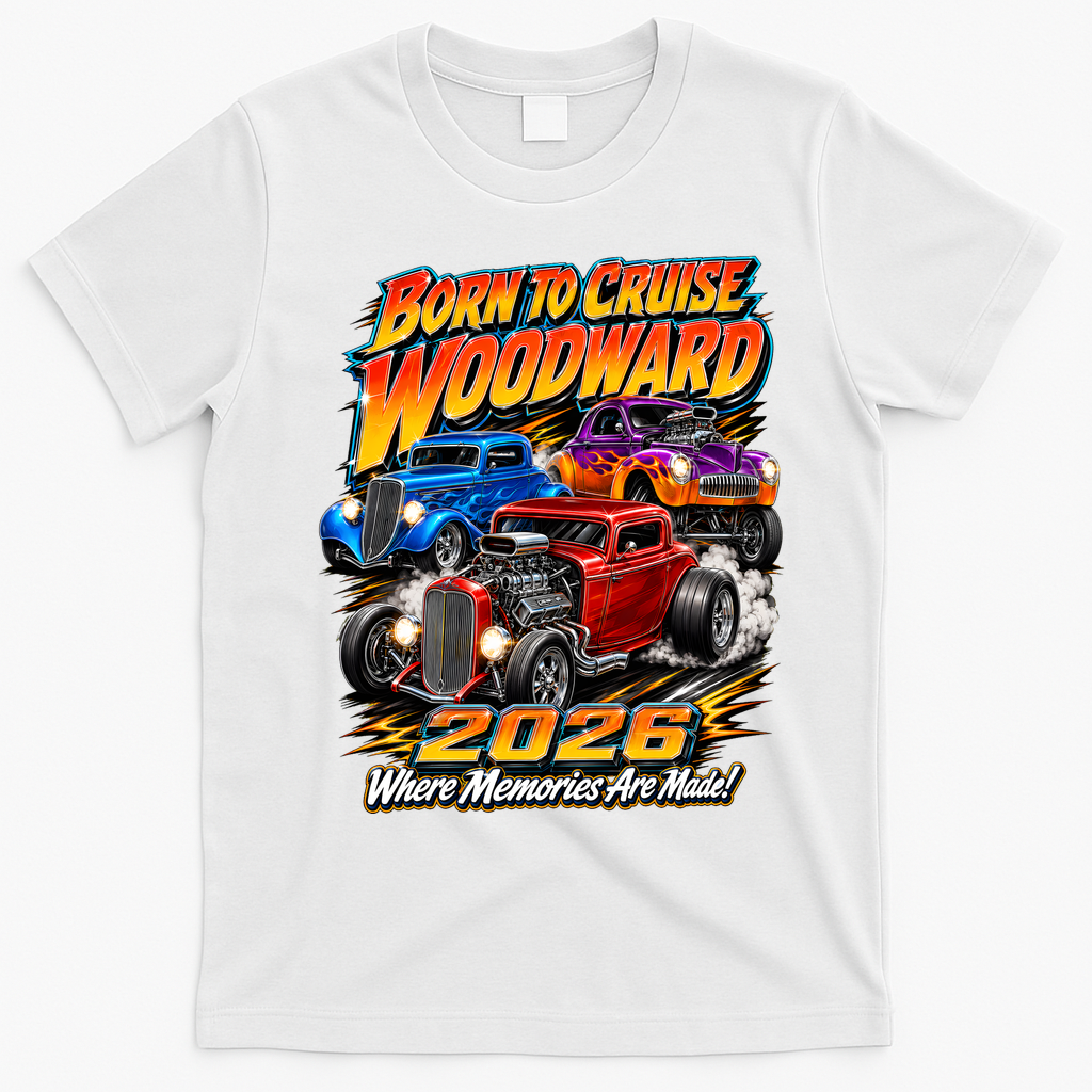 Woodward 2026 Born To Cruise Hot Rods T-Shirt - White