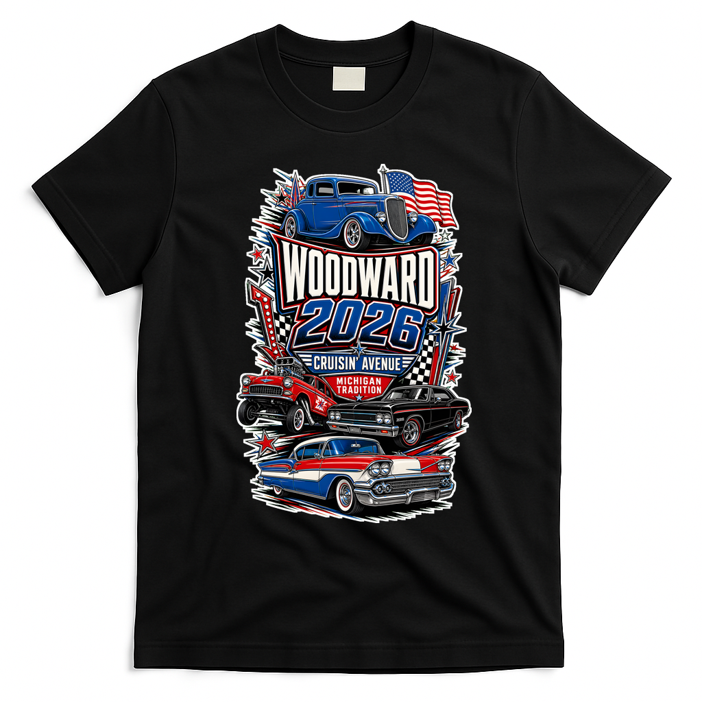 Woodward 2026 Cruisin' Avenue Vintage Car Rally M1 T-Shirt - Black