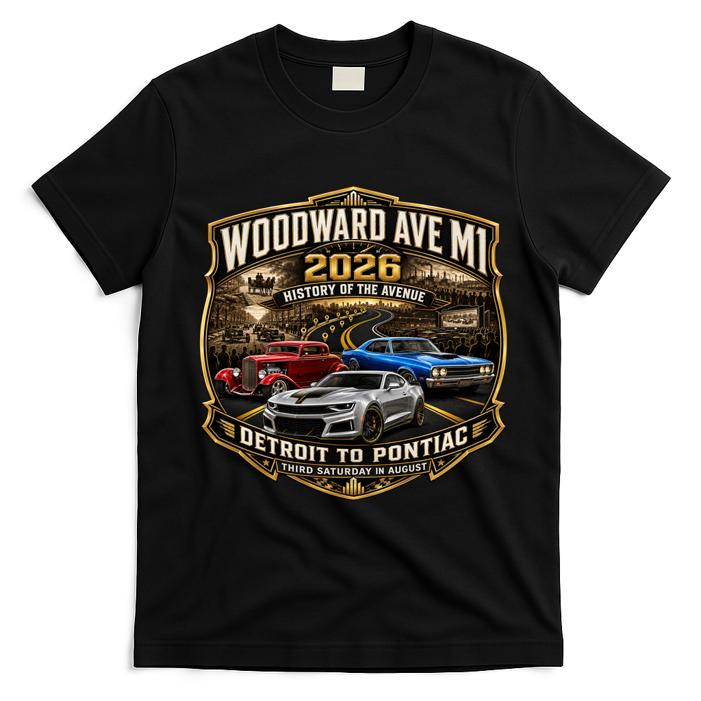 Woodward 2026 History Of The Avenue Front & Back T-Shirt - Black