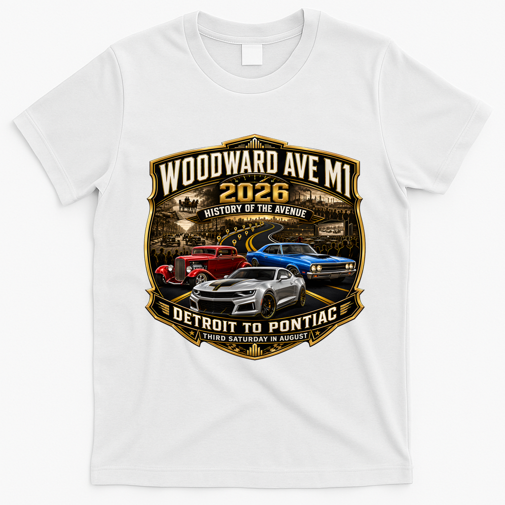Woodward 2026 History Of The Avenue Front & Back T-Shirt - White