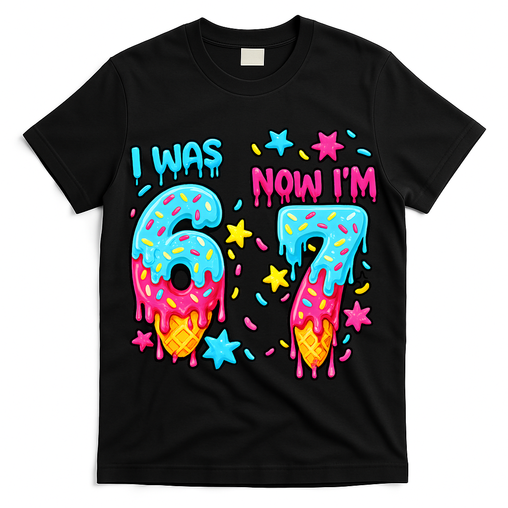 Was 6 Now I'm 7th Birthday Ice Cream Drip 6-7 Meme T-Shirt