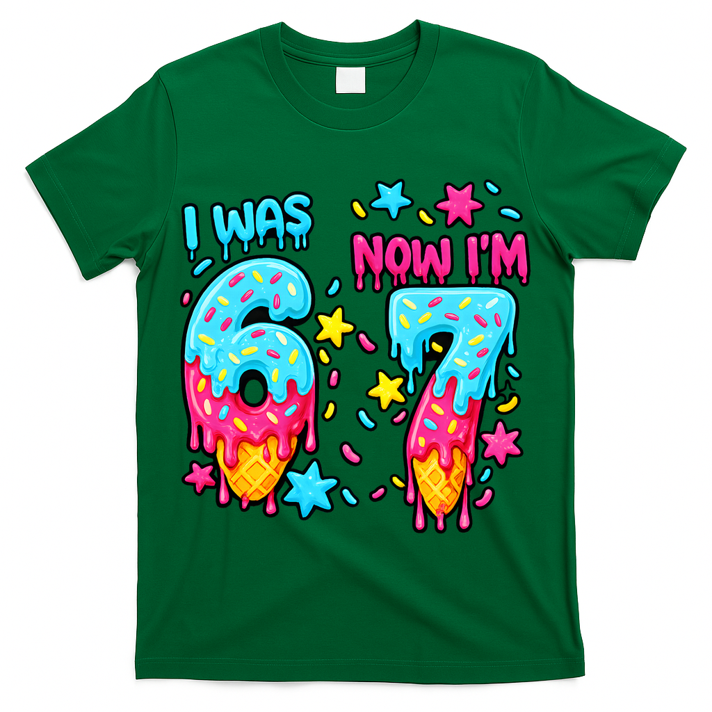  Was 6 Now I'm 7th Birthday Ice Cream Drip 6-7 Meme T-Shirt