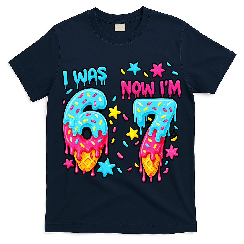 Was 6 Now I'm 7th Birthday Ice Cream Drip 6-7 Meme T-Shirt