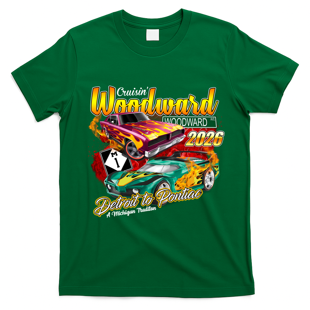 Woodward Avenue 2026 Detroit to Pontiac Racing Cars T-Shirt - Irish Green