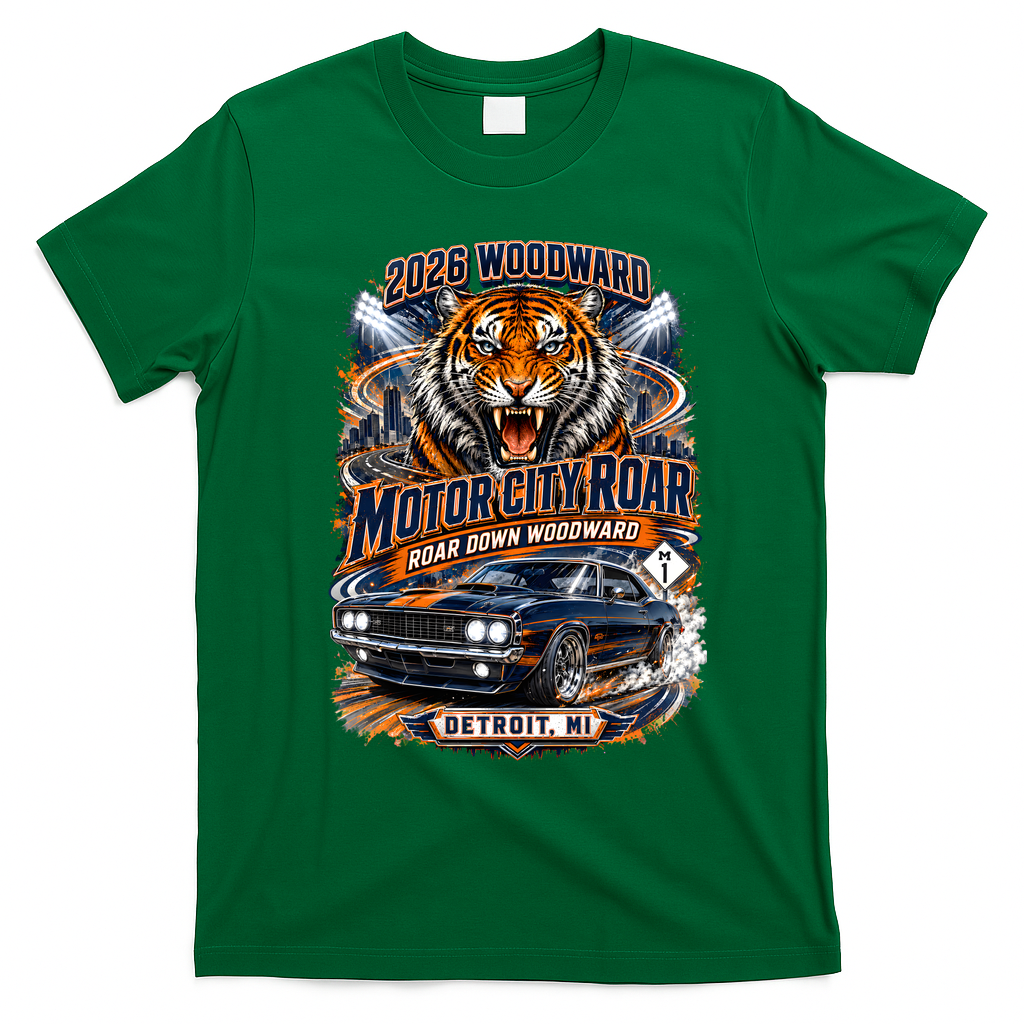 Wooward Ave 2026 Tigers Themed Roar Down M1 Car T-Shirt - Irish Green