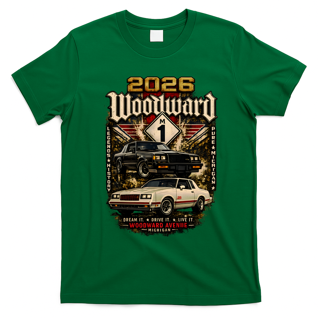 Woodward Avenue Classic Car Lovers Tribute 2026 T-Shirt - Irish Green