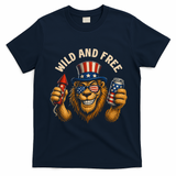 Wild And Free Patriotic Lion USA T-Shirt - Navy Blue