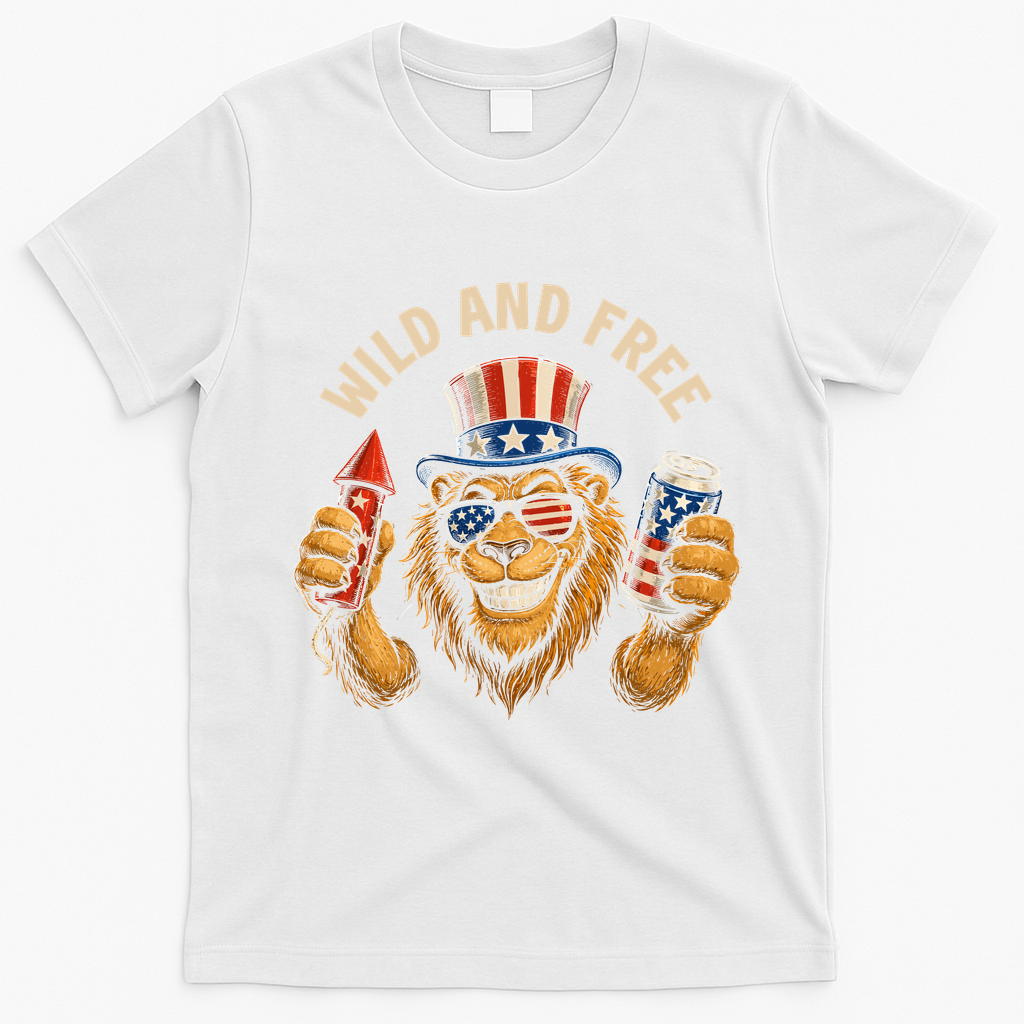 Wild And Free Patriotic Lion USA T-Shirt - White