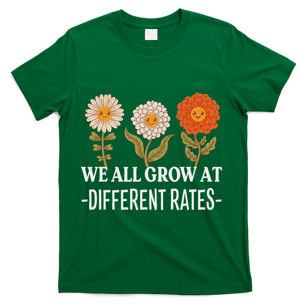 We All Grow At Different Rates Back To School Teacher T-Shirt - Green
