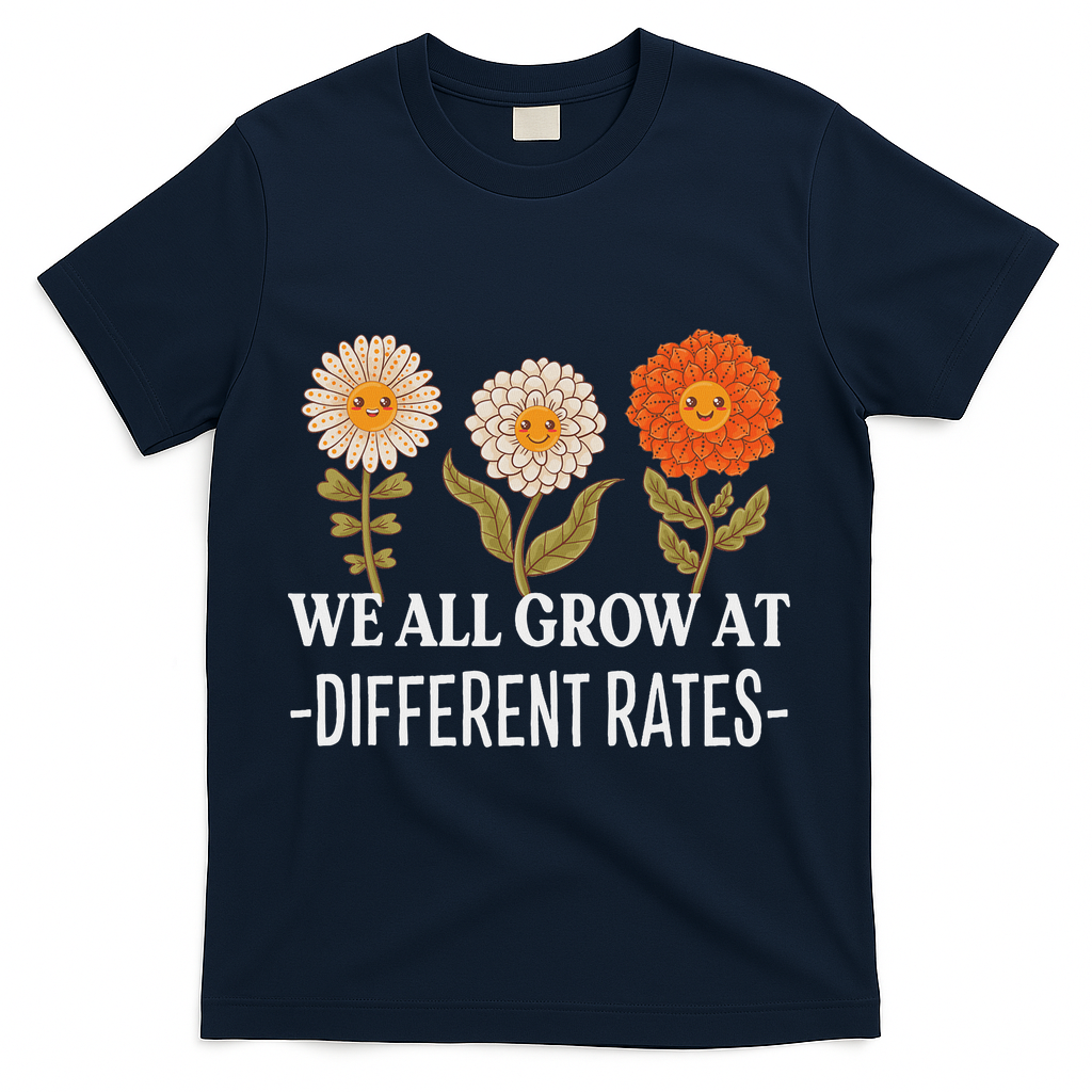 We All Grow At Different Rates Back To School Teacher T-Shirt - Navy
