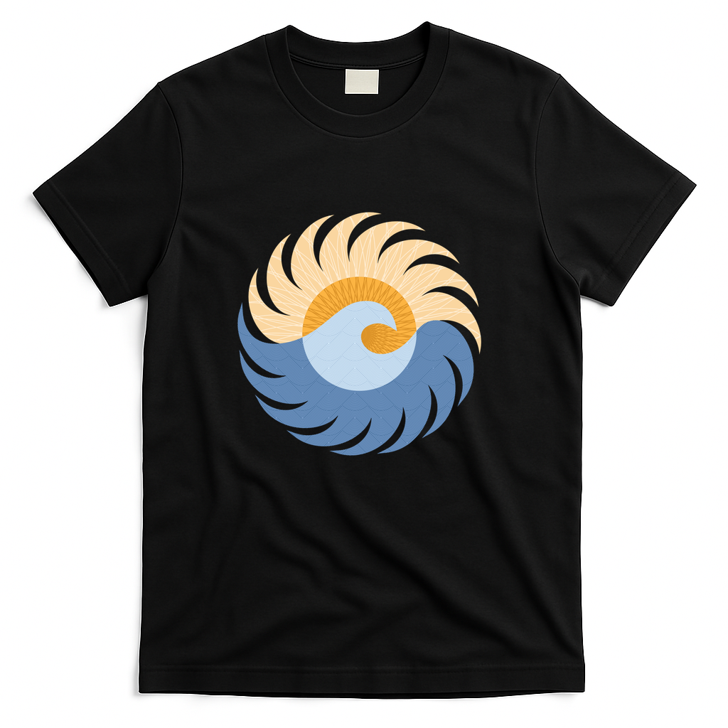 Wave and Sunset Pattern - Black