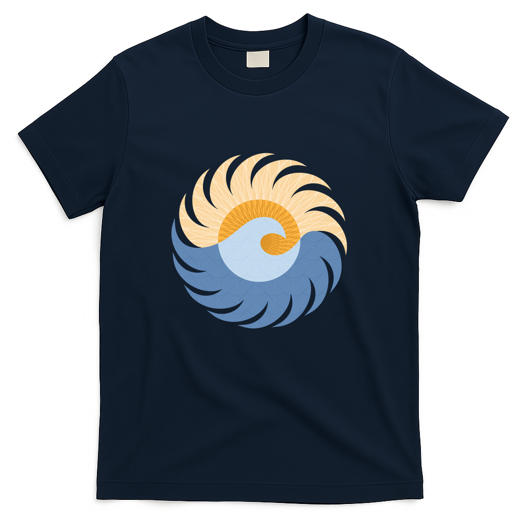 Wave and Sunset Pattern - Navy