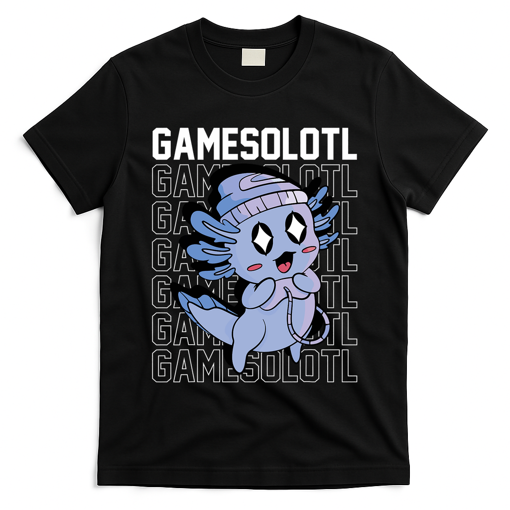 Whimsical Blue Axolotl With Gaming Sports Cap And Scarf T-Shirt