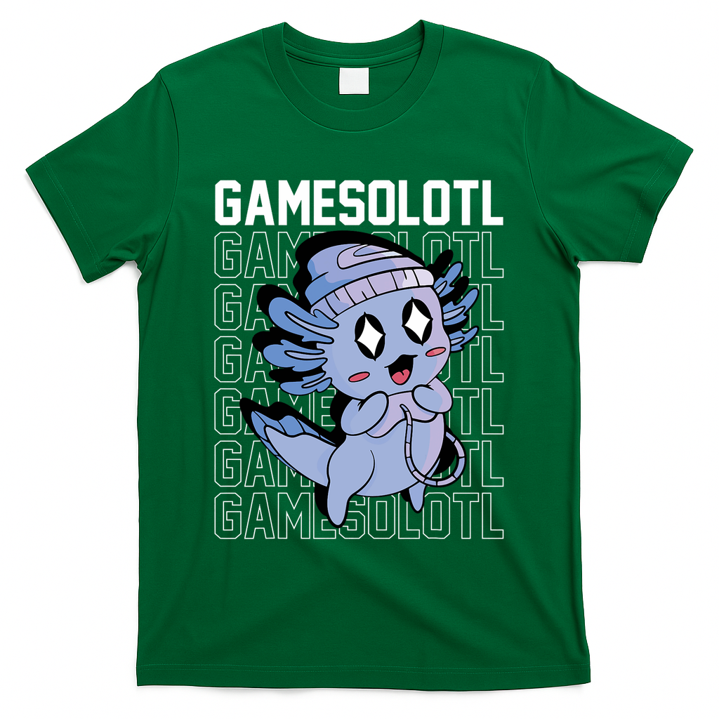 Whimsical Blue Axolotl With Gaming Sports Cap And Scarf T-Shirt