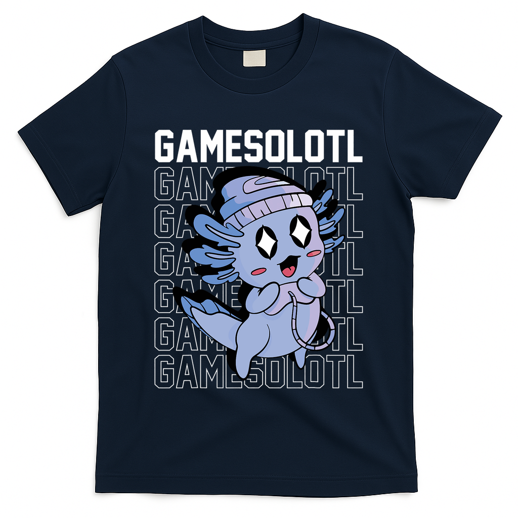 Whimsical Blue Axolotl With Gaming Sports Cap And Scarf T-Shirt
