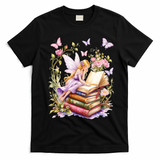 Watercolor Butterfly Fairy Book Library Fantasy Novel T-Shirt - Black
