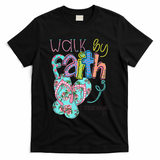 Walk By Faith Flip Flops Christian Jesus Bible Verse Summer T-Shirt - Black