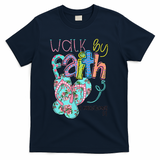 Walk By Faith Flip Flops Christian Jesus Bible Verse Summer T-Shirt - Navy