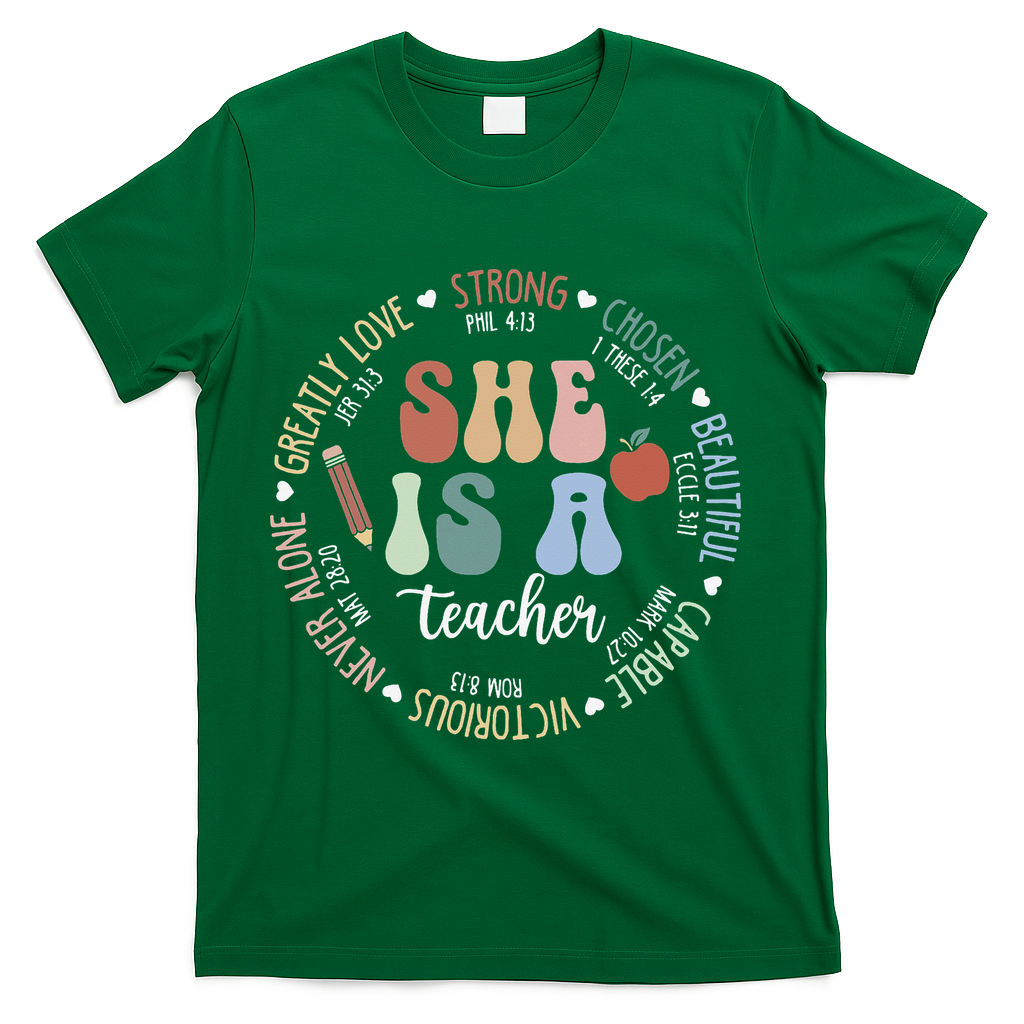 Women Bible Verse Christian Teacher God Says Back To School T-Shirt - Green