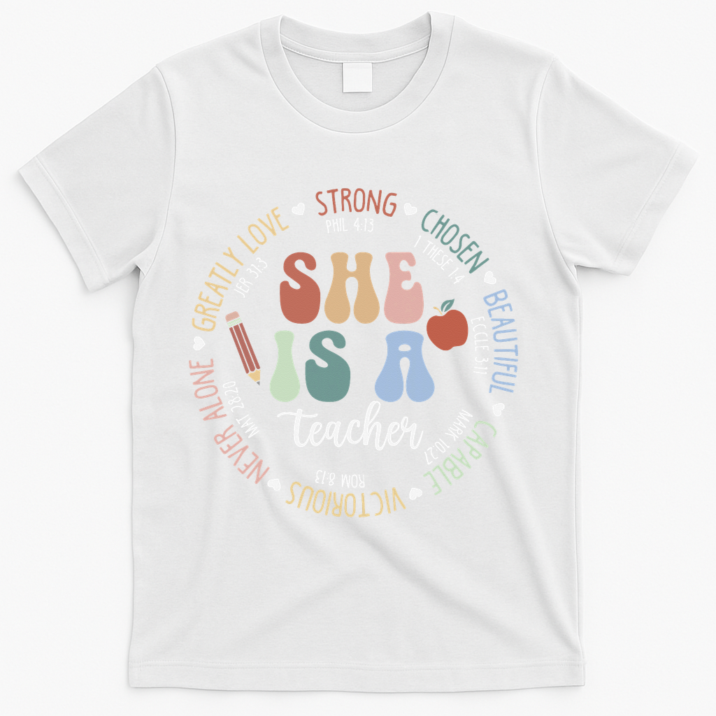 Women Bible Verse Christian Teacher God Says Back To School T-Shirt - White