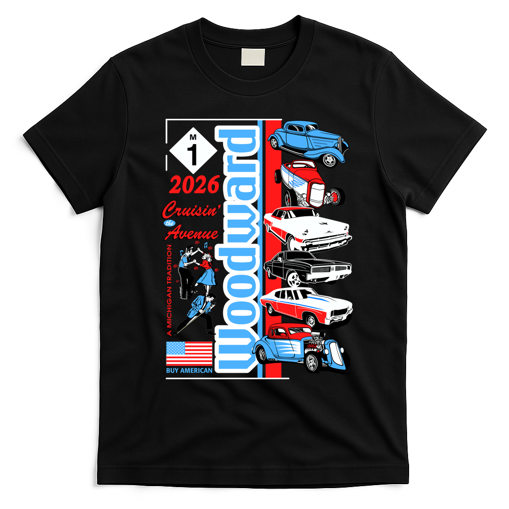 Woodward Cruisin' M1 Avenue 2026 Vintage Car Festival Collection T-Shirt - Black