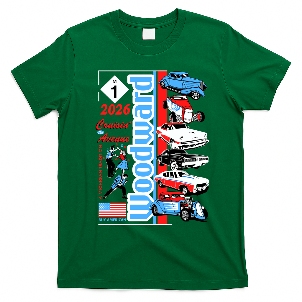 Woodward Cruisin' M1 Avenue 2026 Vintage Car Festival Collection T-Shirt - Irish Green