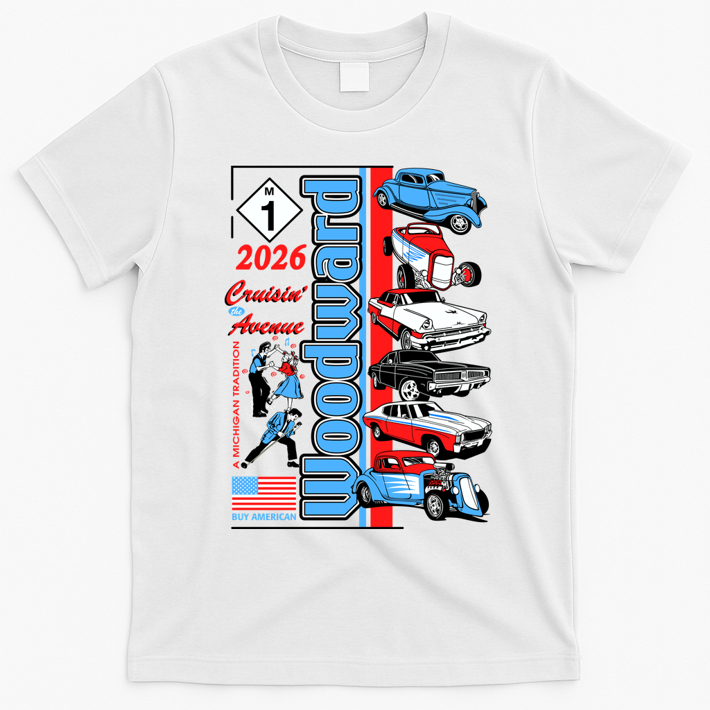 Woodward Cruisin' M1 Avenue 2026 Vintage Car Festival Collection T-Shirt - White