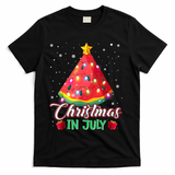 Watermelon Christmas Tree Christmas In July Summer Vacation T-Shirt - Black