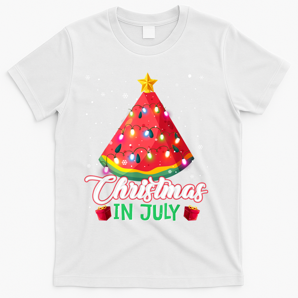 Watermelon Christmas Tree Christmas In July Summer Vacation T-Shirt - White