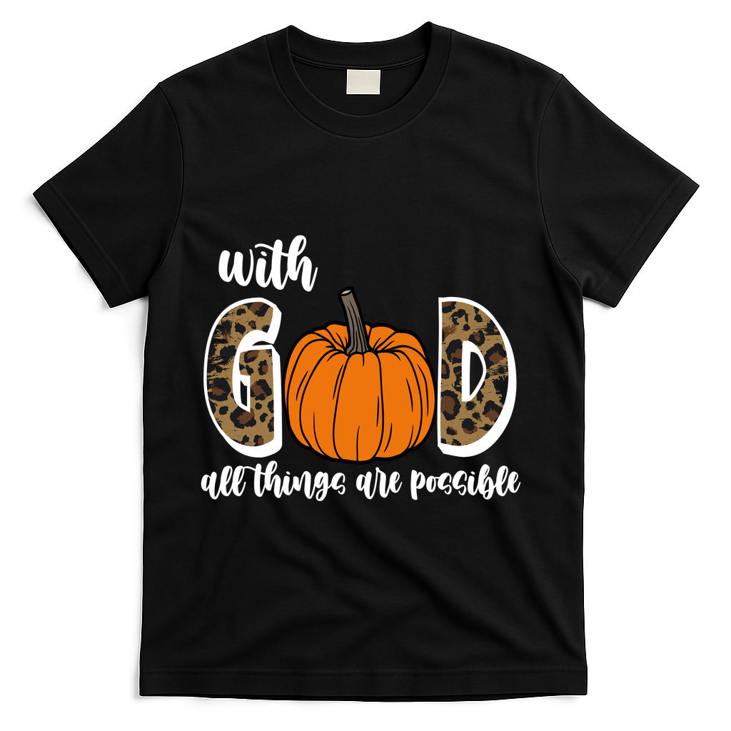 With God All Things Are Possible Fall Pumpkin T-Shirt - Black