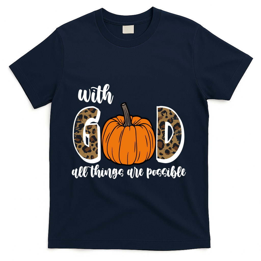 With God All Things Are Possible Fall Pumpkin T-Shirt - Navy