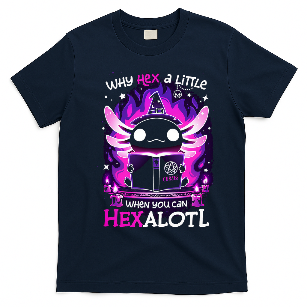 Why Hex A Little When U Can Hex Alotl Axolotl Halloween  T-Shirt - Navy Blue