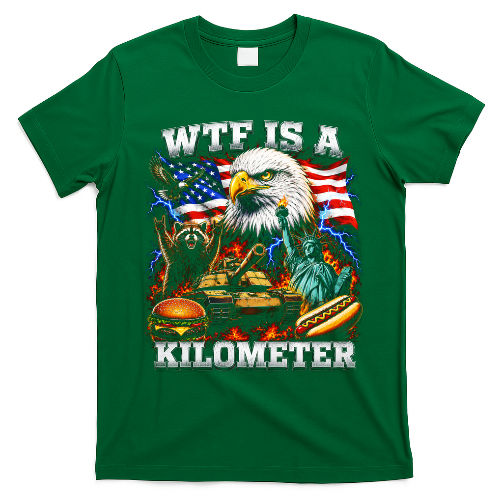 WTF Is A Kilometer? Patriotic Eagle American Graphic T-Shirt - Irish Green