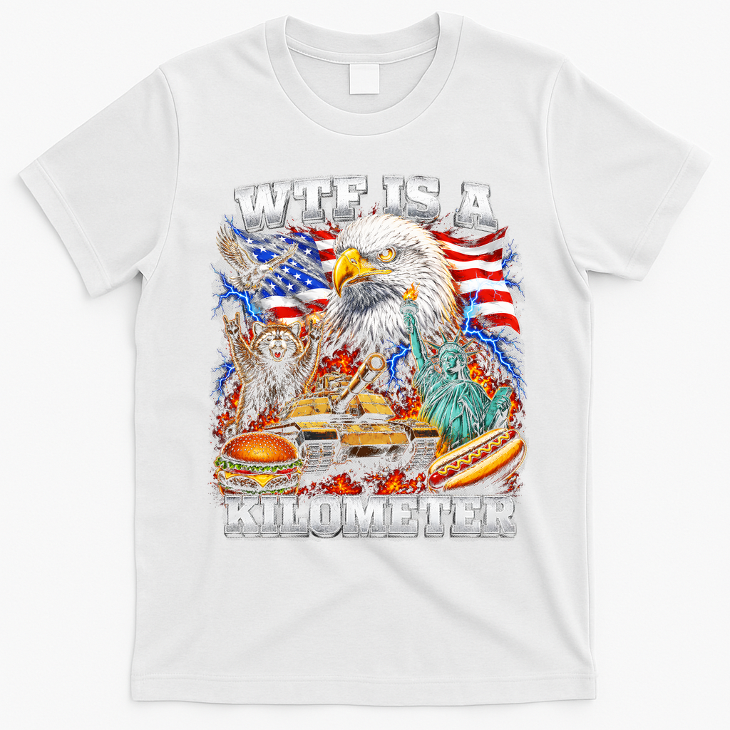 WTF Is A Kilometer? Patriotic Eagle American Graphic T-Shirt - White