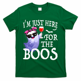 Women Im Just Here For The Boos Cute Halloween Ghost Wine T-Shirt - Green