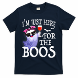 Women Im Just Here For The Boos Cute Halloween Ghost Wine T-Shirt - Navy