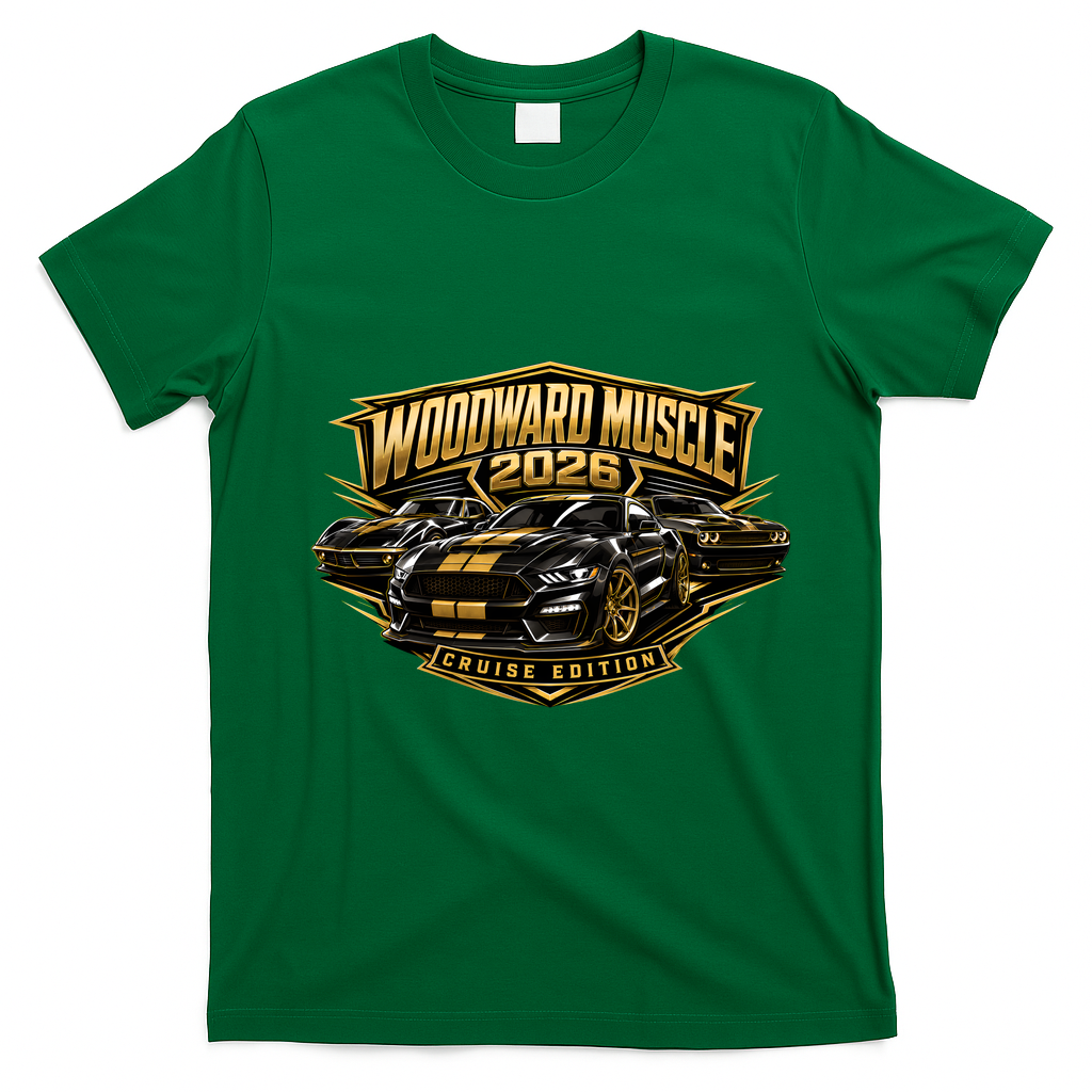 Woodward Muscle M1 Cruise Edition 2026 Front & Back T-Shirt - Irish Green