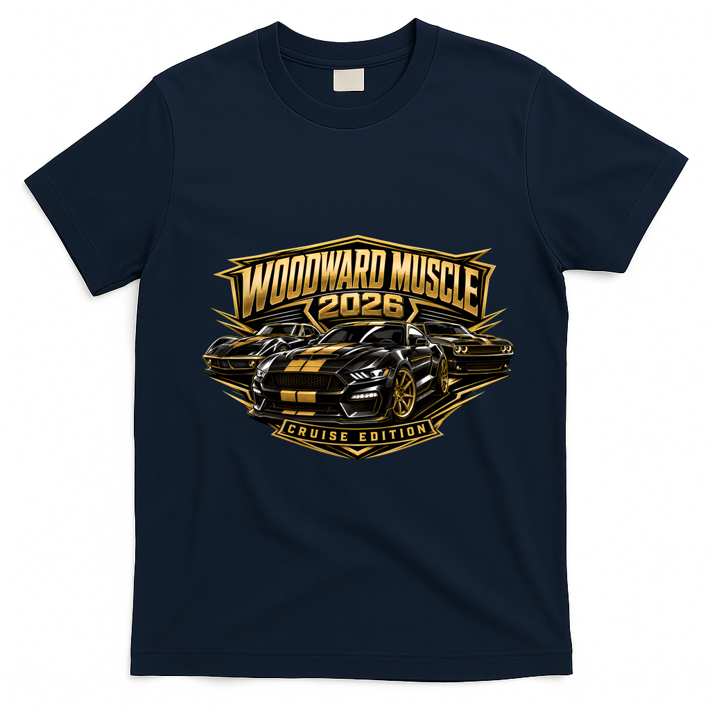 Woodward Muscle M1 Cruise Edition 2026 Front & Back T-Shirt - Navy Blue