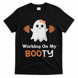 Working On My Booty Funny Halloween Gym Ghost Booty Pun T-Shirt - Black