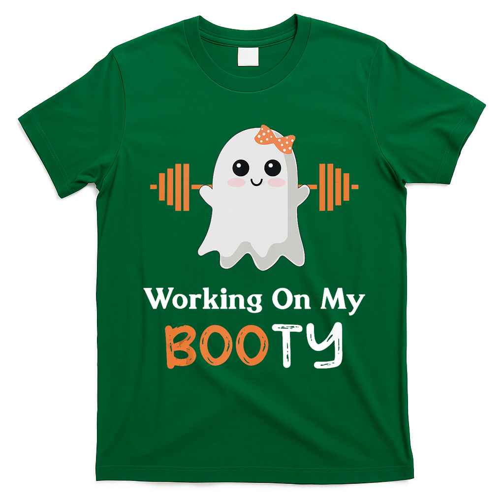 Working On My Booty Funny Halloween Gym Ghost Booty Pun T-Shirt - Irish Green
