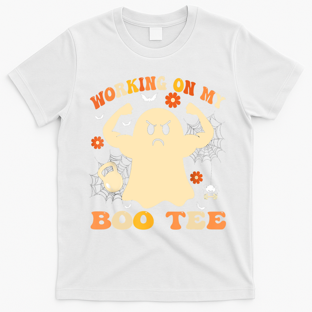 Working On My Boo Halloween Gym Workout Weightlifting T-Shirt - White