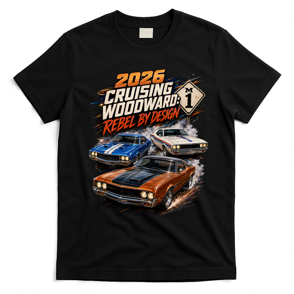 2026 Cruising Woodward Rebel By Design Classics M1 T-Shirt - Black