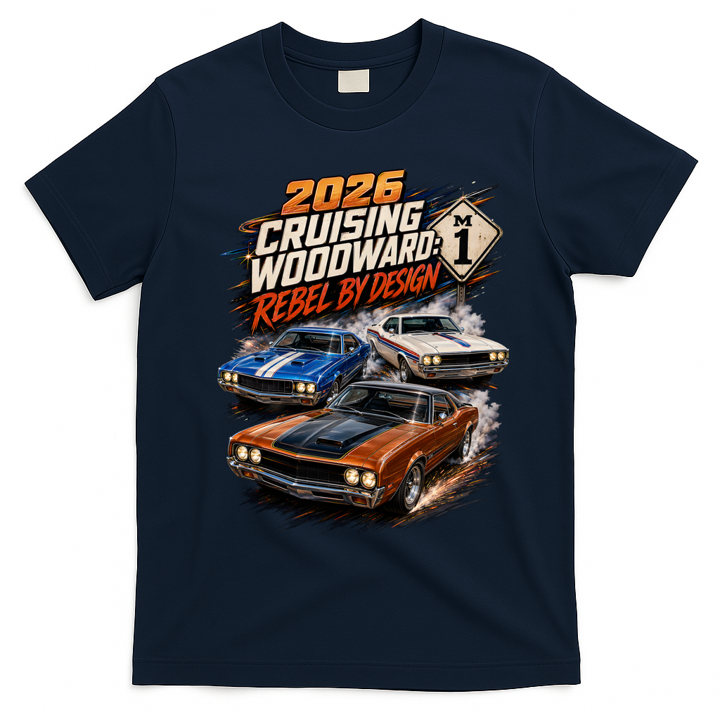 2026 Cruising Woodward Rebel By Design Classics M1 T-Shirt - Navy Blue