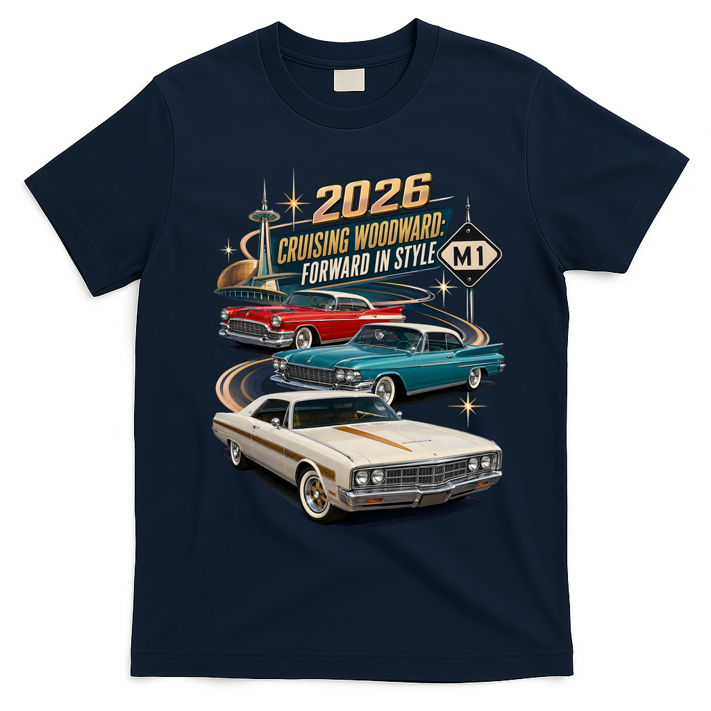 Forward In Style Cruising Woodward 2026 M1 T-Shirt - Navy Blue