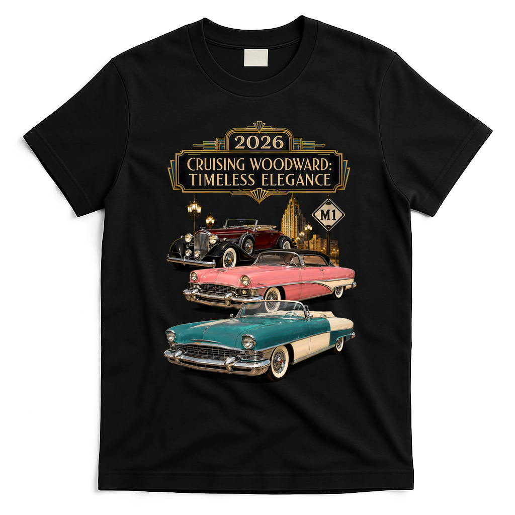 Timeless Elegance Cruising Woodward Ave M1 2026 T-Shirt - Black