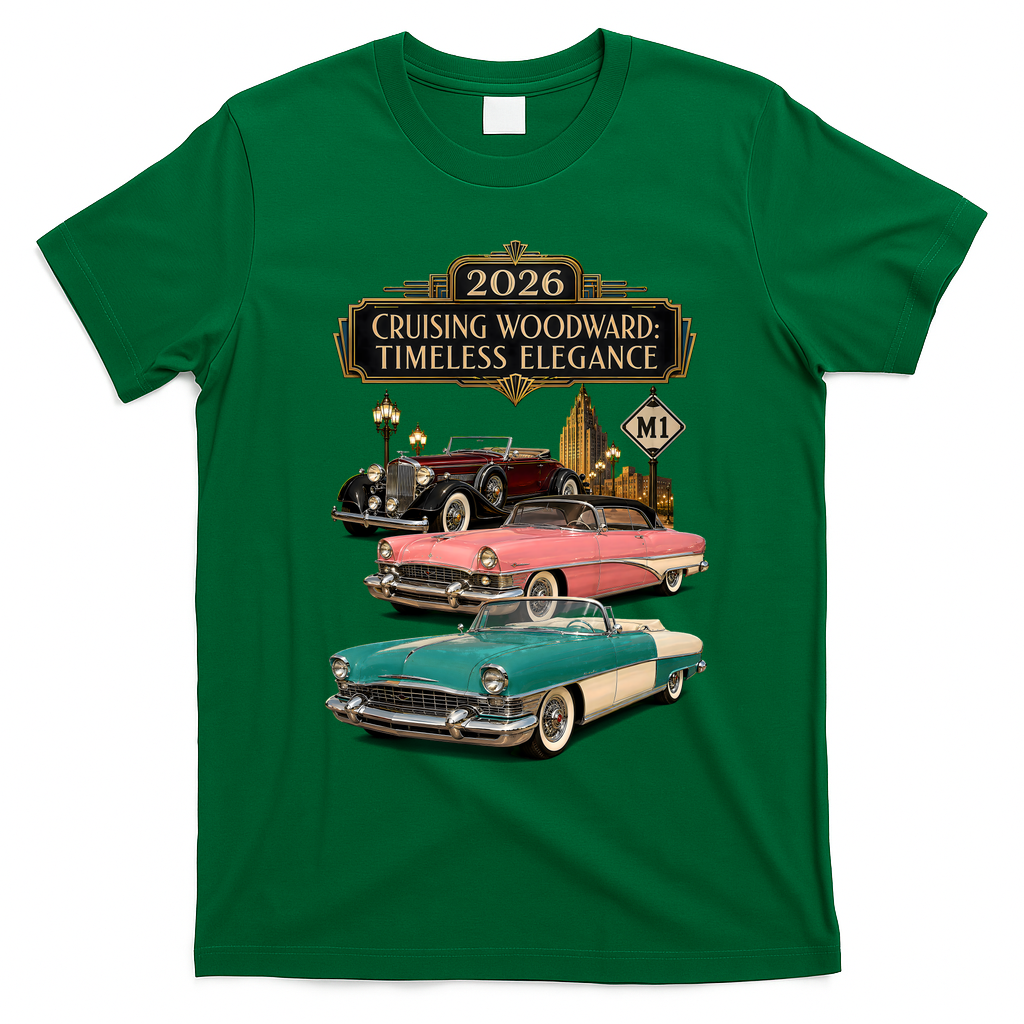 Timeless Elegance Cruising Woodward Ave M1 2026 T-Shirt - Irish Green