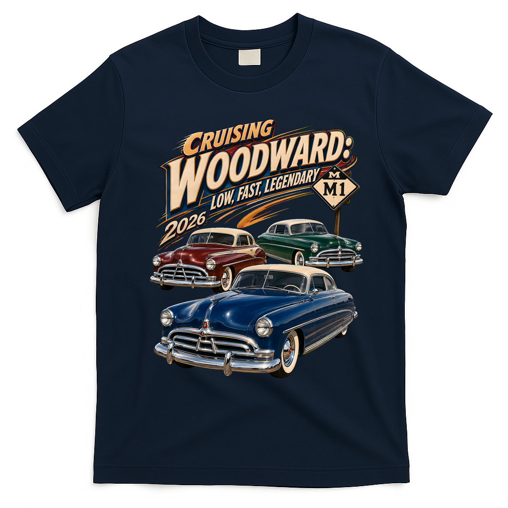 Low Fast Legendary 2026 Woodward Classic Car Cruise T-Shirt - Navy Blue