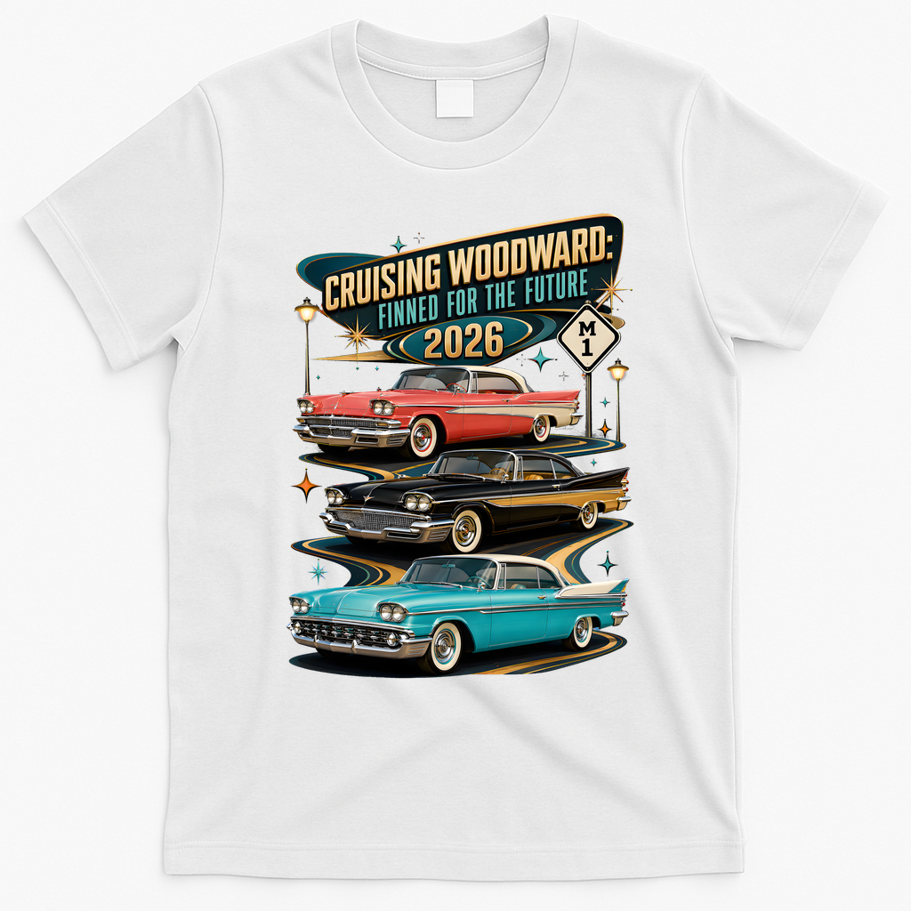 Cruising Woodward 2026 Finned Classic Car Cruise M1 T-Shirt - White