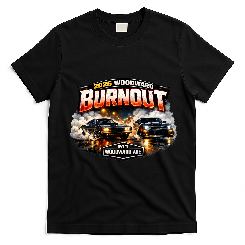 2026 Burnout Cruising Woodward Priceless Traffic Fines Front & Back T-Shirt - Black