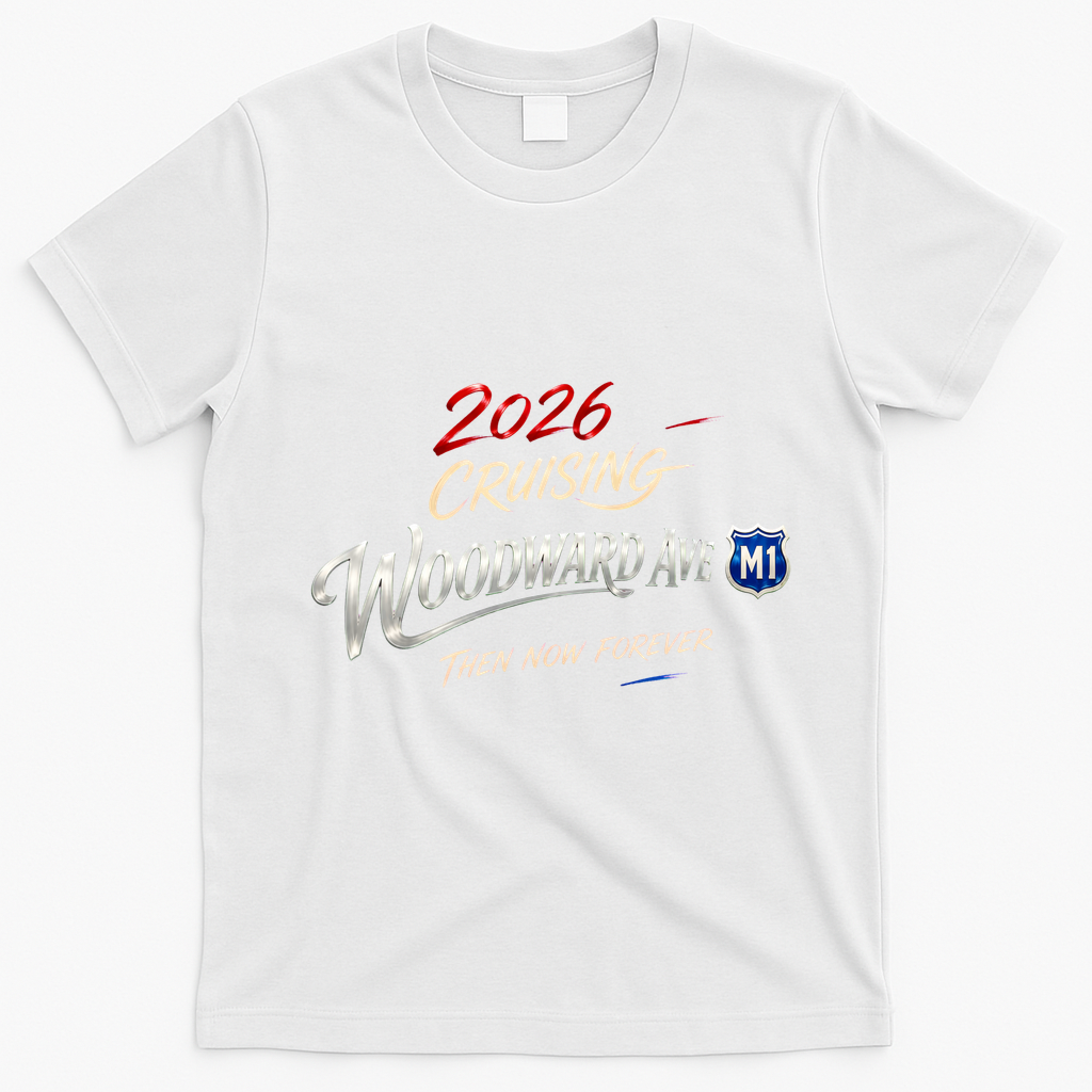 2026 Cruising Woodward Ave M1 Memories Pocket Print T-Shirt - White